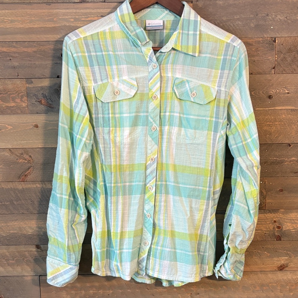 Columbia Women's Linen Style Plaid Button Down - Large